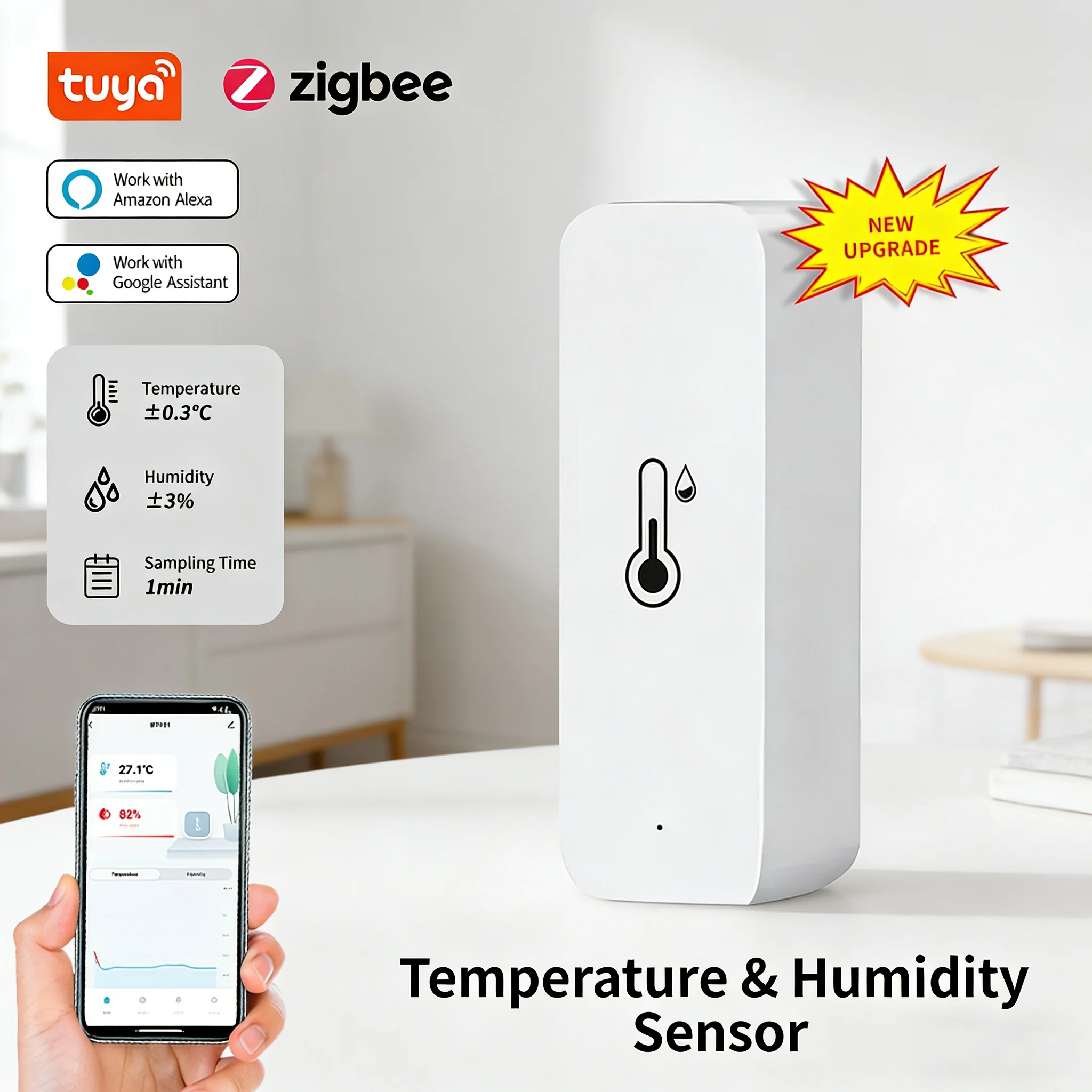Tuya Zigbee Smart Temperature Humidity Sensor Indoor Hygrometer Thermometer Home Automation Real-tim