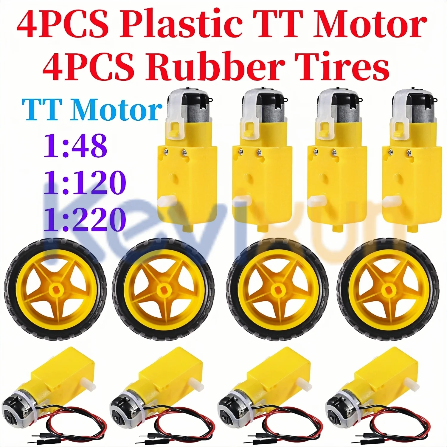 4PCS DC Electric Motor + Plastic TT Motor Tire Wheel 3-6V Dual Shaft Gear Motor TT Magnetic Gearbox 