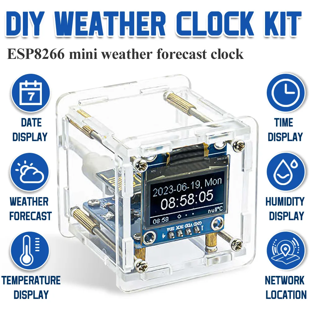 DIY Digital Clock Kit ESP8266 MINI Weather Clock WIFI Soldering Practice Electronic Multifunctional 