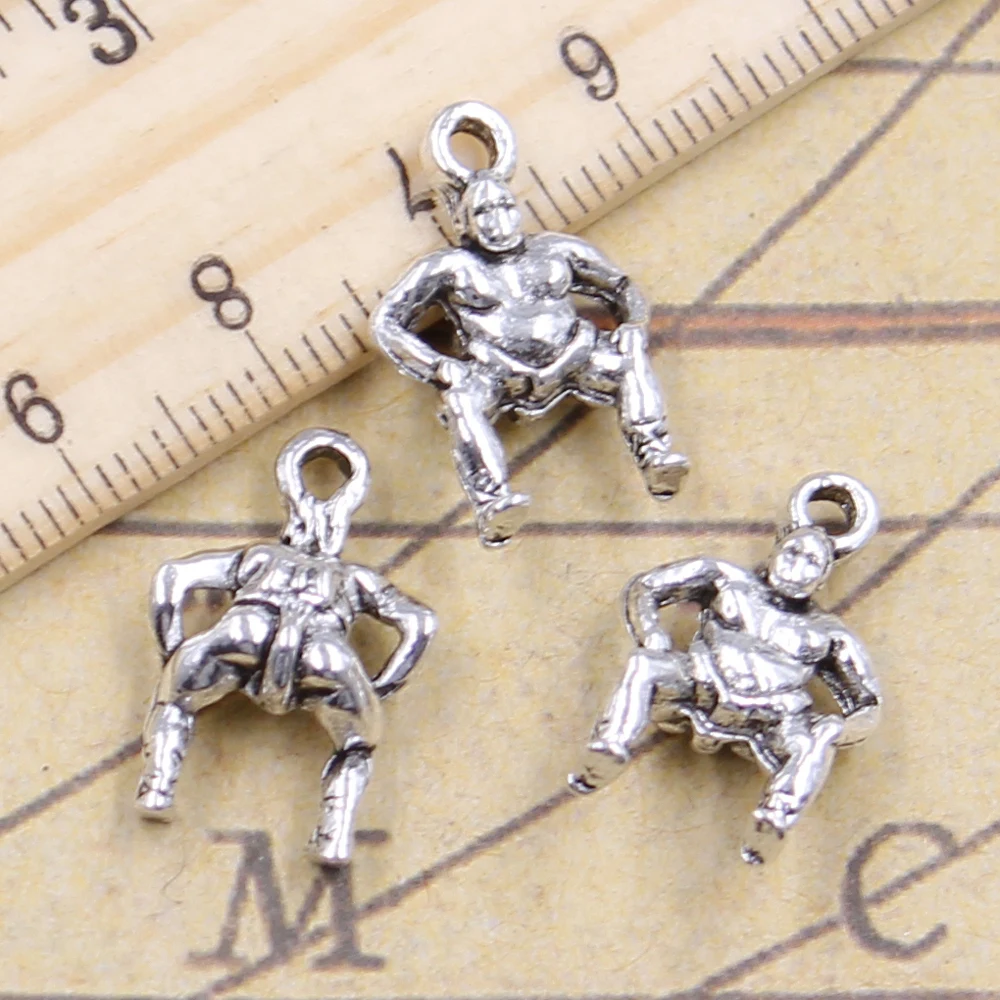 10pcs Charms Japanese Sumo Wrestler Fatty Sporter 20x13mm Antique Silver Color Pendants Making DIY H