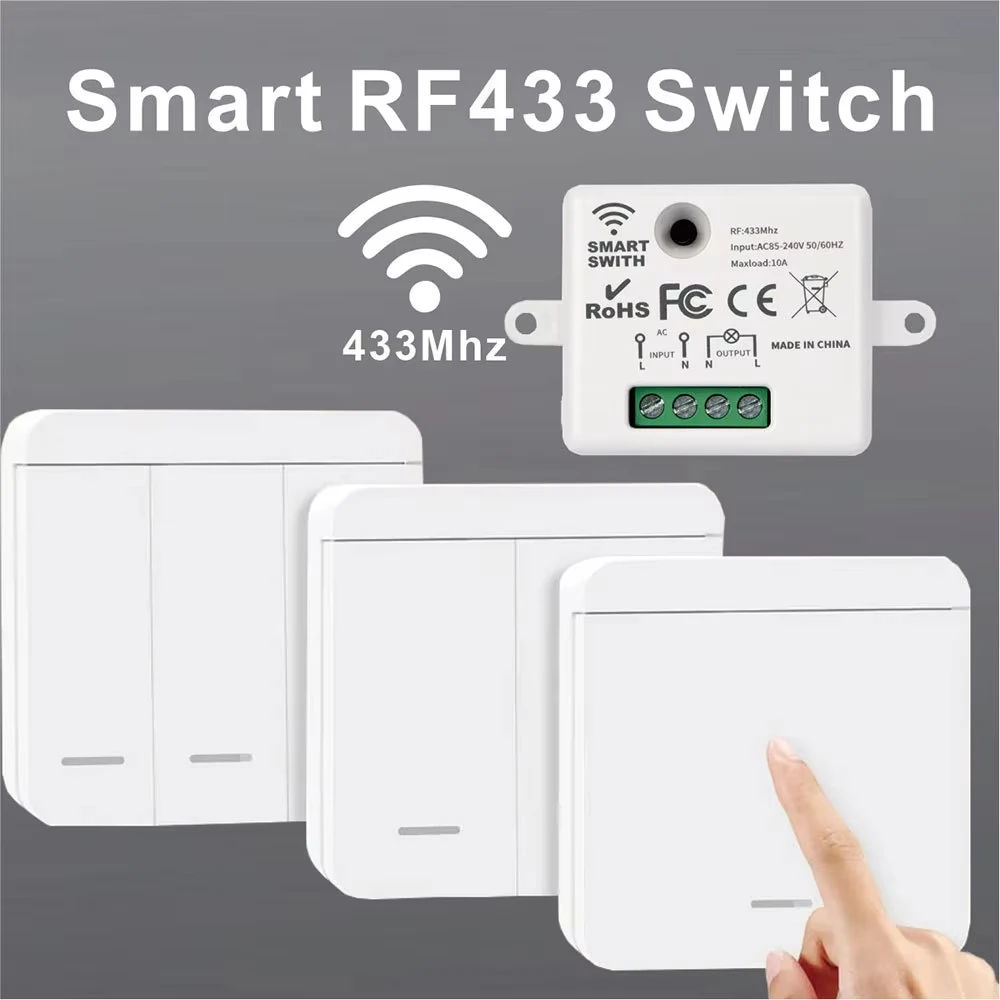 86 Wireless Smart RF 433Mhz 100-220V Wall Panel with Remote Control Mini Relay Receiver Home Led Lig