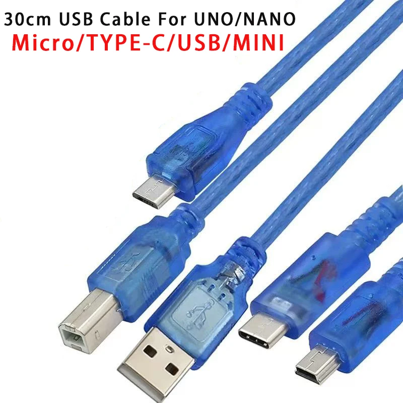 30CM USB Cable for Uno R3/Nano/MEGA/Leonardo/Pro Micro/DUE Blue High Quality A Type USB/Mini/Micro/T