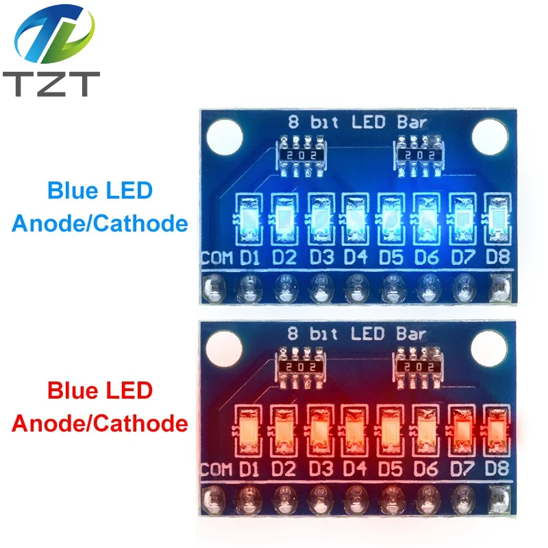 TZT 3.3V 5V 8 Bit Blue /  Red Common Anode / Cathode LED Indicator Module Diy Kit For Arduino NANO U