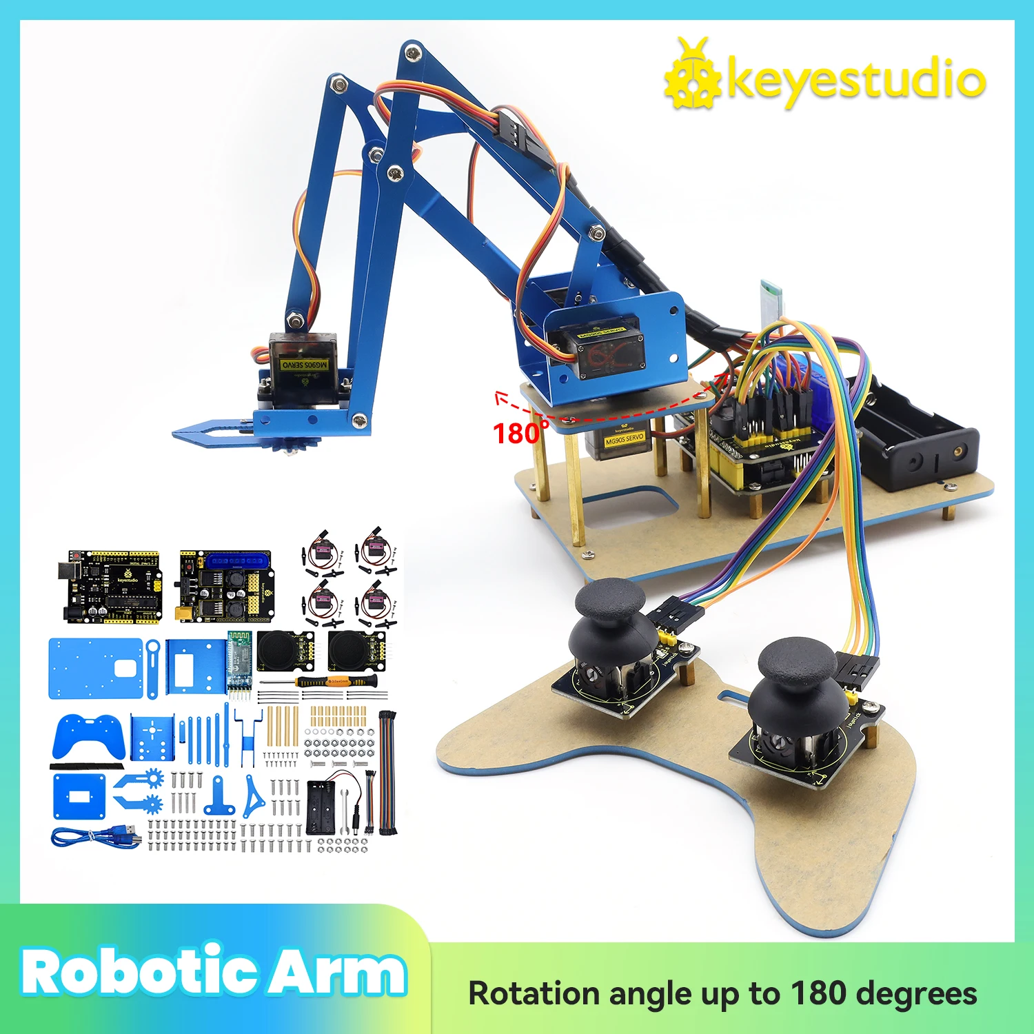 Kidsbits Keyestudio 4DOF Mechanical PS2 Joystick Metallic Robot Arm Kit for Arduino Robot Kit STEAM 