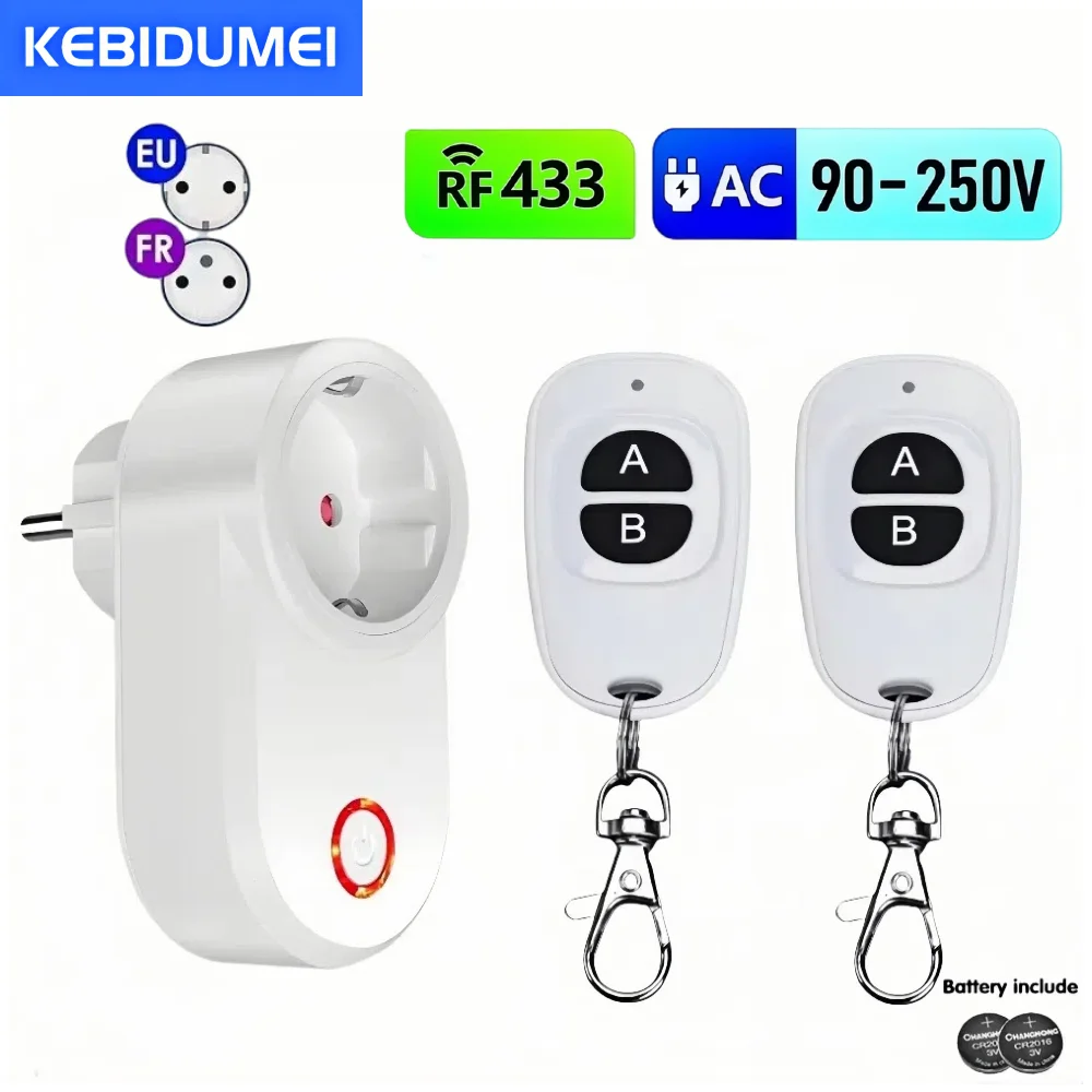 433Mhz Wireless Smart Outlet Remote Control Socket EU FR Waterproof Remote 15A 110V 220V RF Plug for