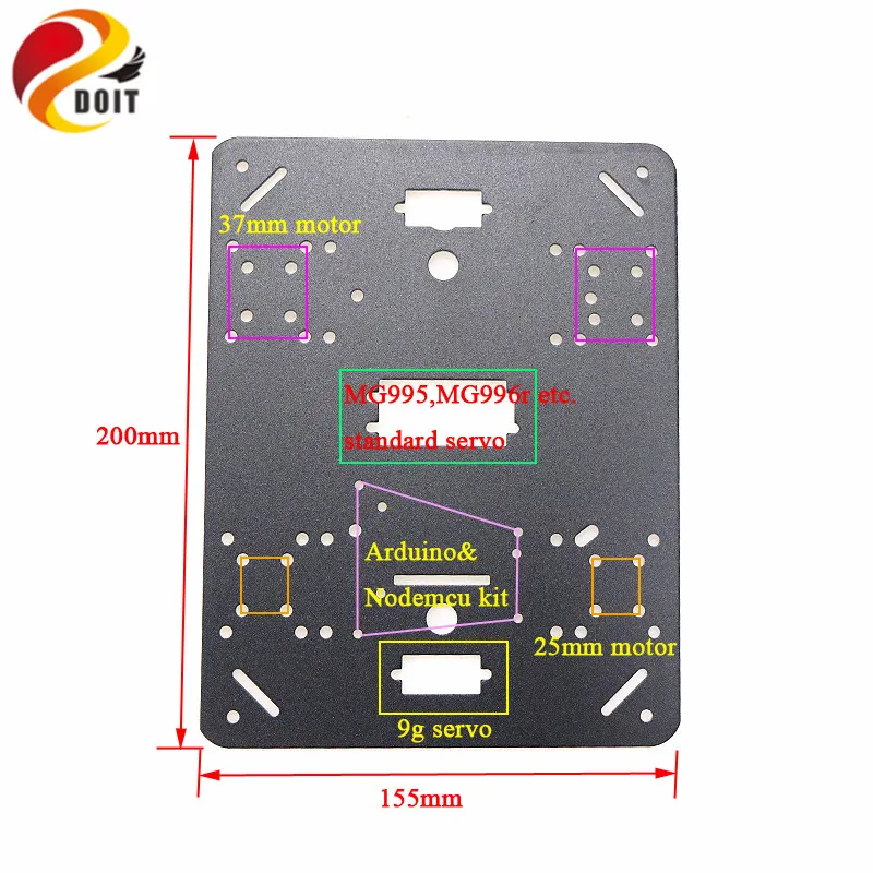 DoRobot Metal Panel For Smart Robot Tank Car Chassis 215mm*160mm*2mm 6061 High Strength Aluminum All