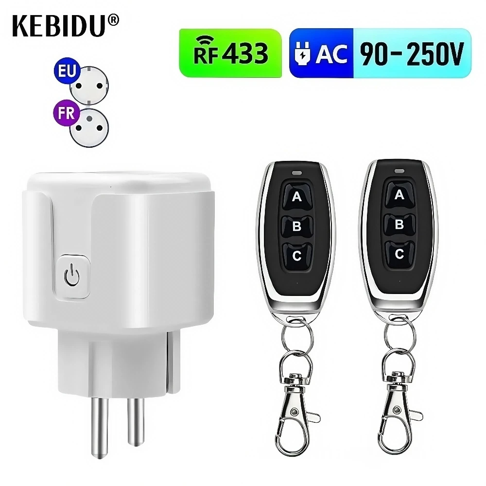433 Mhz Wireless Remote Control AC220V 15A EV1527 Code Smart Socket Electric Plug Electrical Outlets
