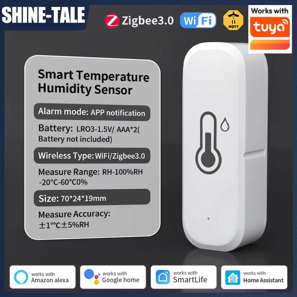 WIFI/Zigbee 3.0 Smart Home Automation Smart Temperature Humidity Sensor Real-Time App Alert Voice Co