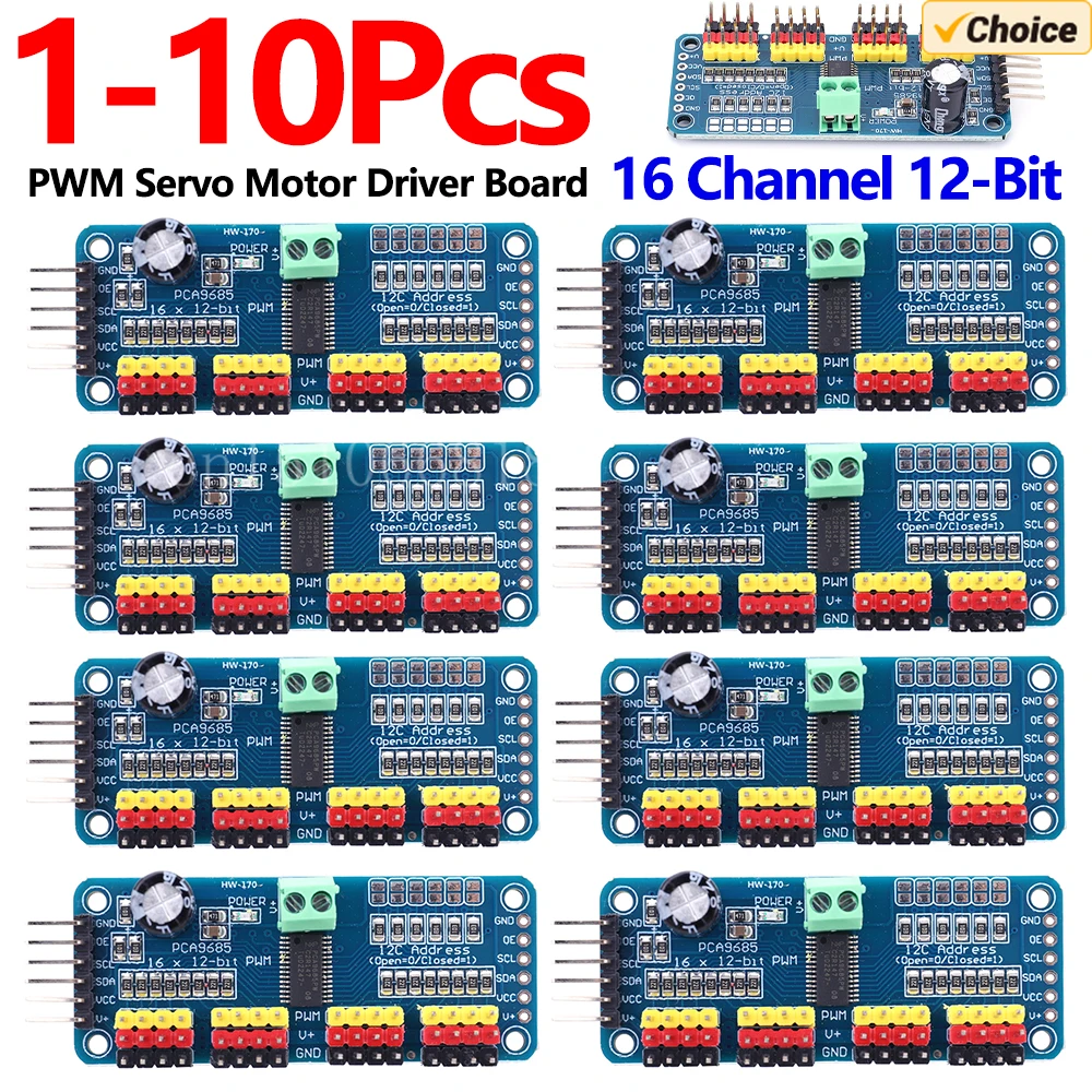 1-10PCS PCA9685 PWM Servo Driver Board IIC Interface 16 Channel 12-Bit PWM Servo Motor Driver for Ar