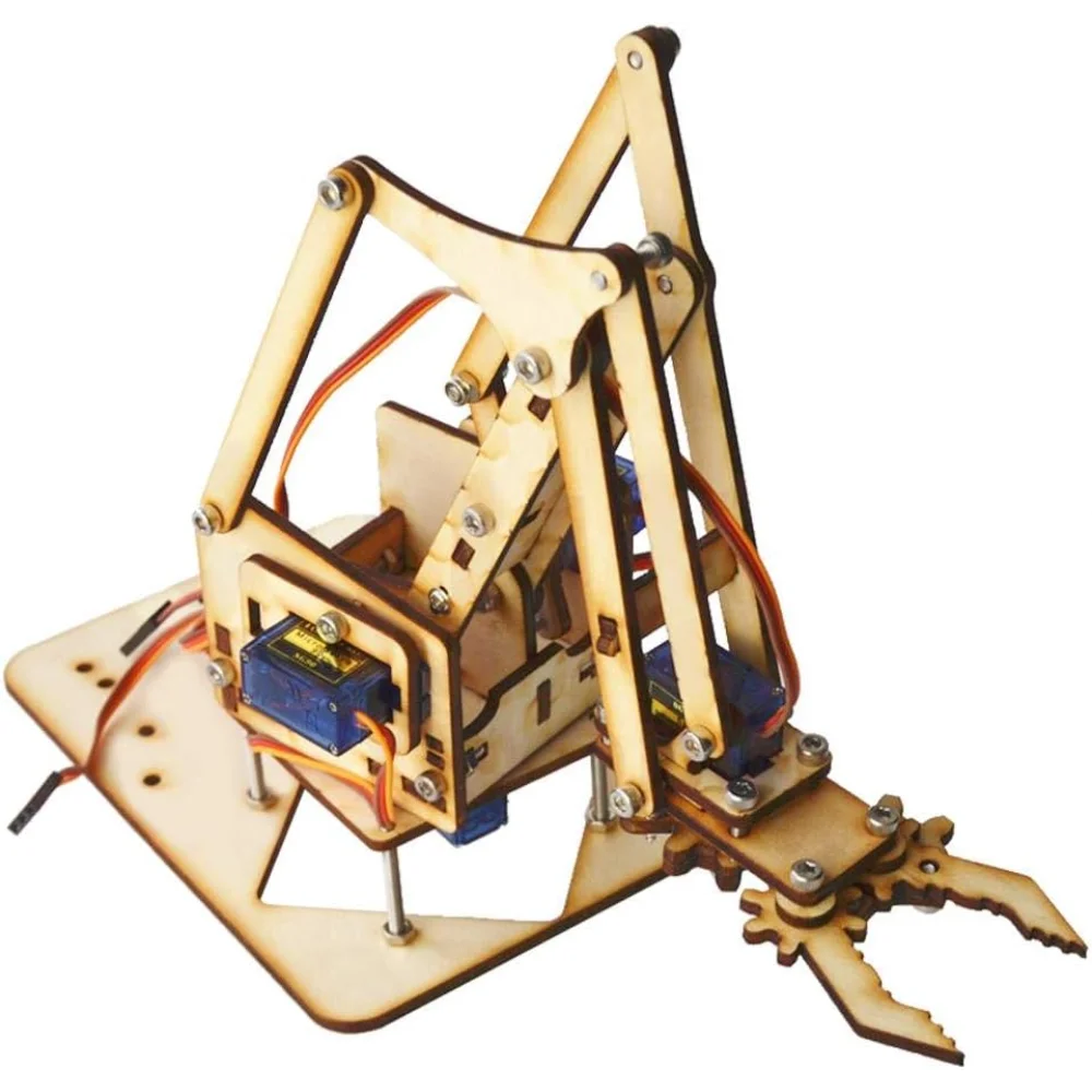 DIY Robot Arm Kit 4DOF Wooden Mechanical Arm with SG90 Servo, Assembled Robotic Arm Compatible With 