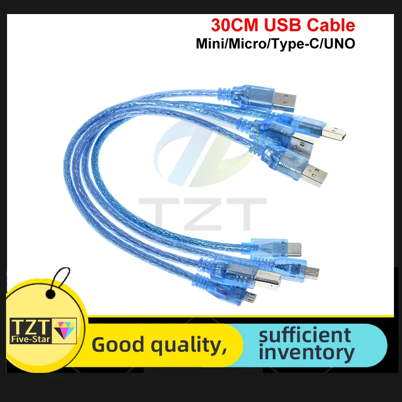30CM USB Cable for Uno R3/Nano/MEGA/Leonardo/Pro Micro/DUE Blue High Quality A Type USB/Mini USB/Mic