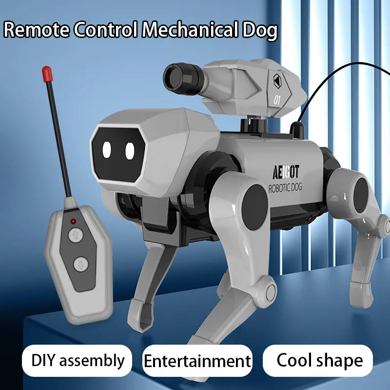 Kids Remote Control Electric Mechanical Dog Toy DIY Assembly Intelligent Technology Robot Dog Puzzle
