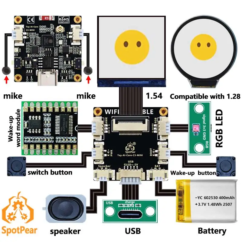 ESP32 C3 Voice Robot Mini Development Board AI DeepSeek Toy Doll Core 1.28 inch 1.54inch LCD For Xia