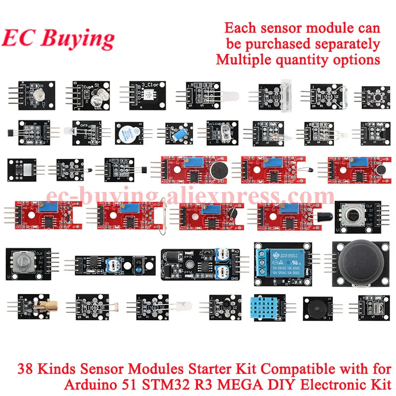 37 in 1 Sensor Modules Kit 38 Kinds Starter Kit Compatible with For Arduino 51 STM32 R3 MEGA DIY Ele