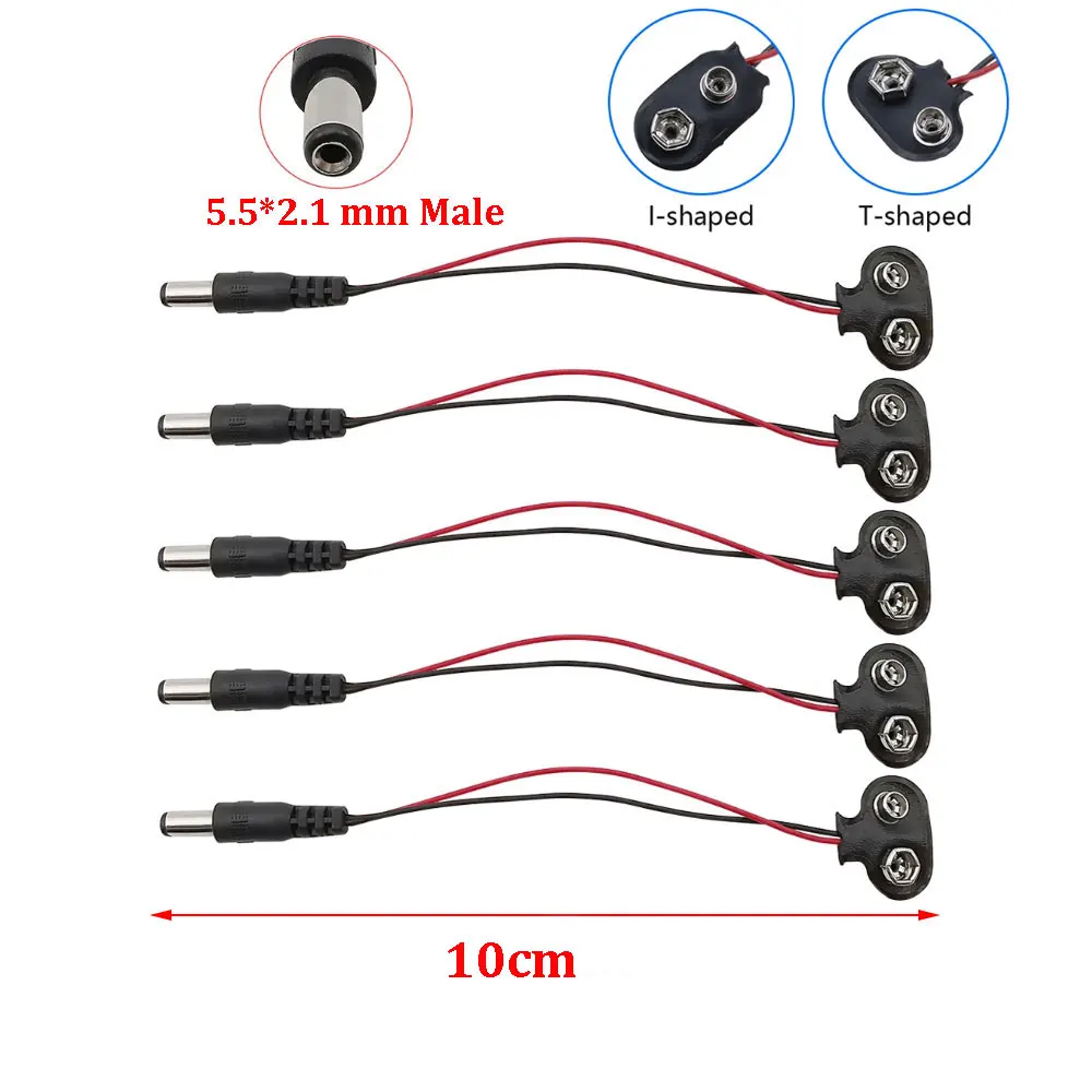 1/5/10pcs T Type I Type 9V DC Battery Power Cable Plug Clip Barrel Jack Connector for Arduino Uno r3