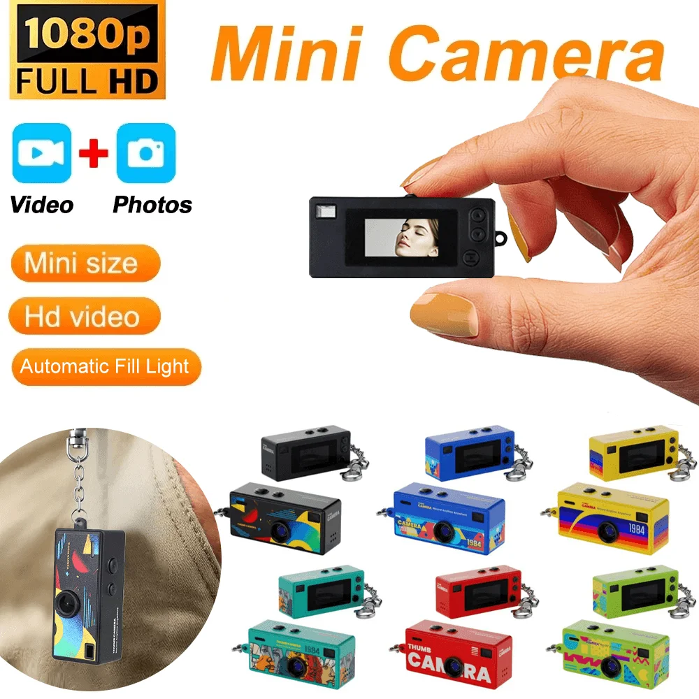 CHEGIT Thumb Keychain Camera 0.96inch Mini Action Camera Retro Support Memory Card 1080P Very Small 