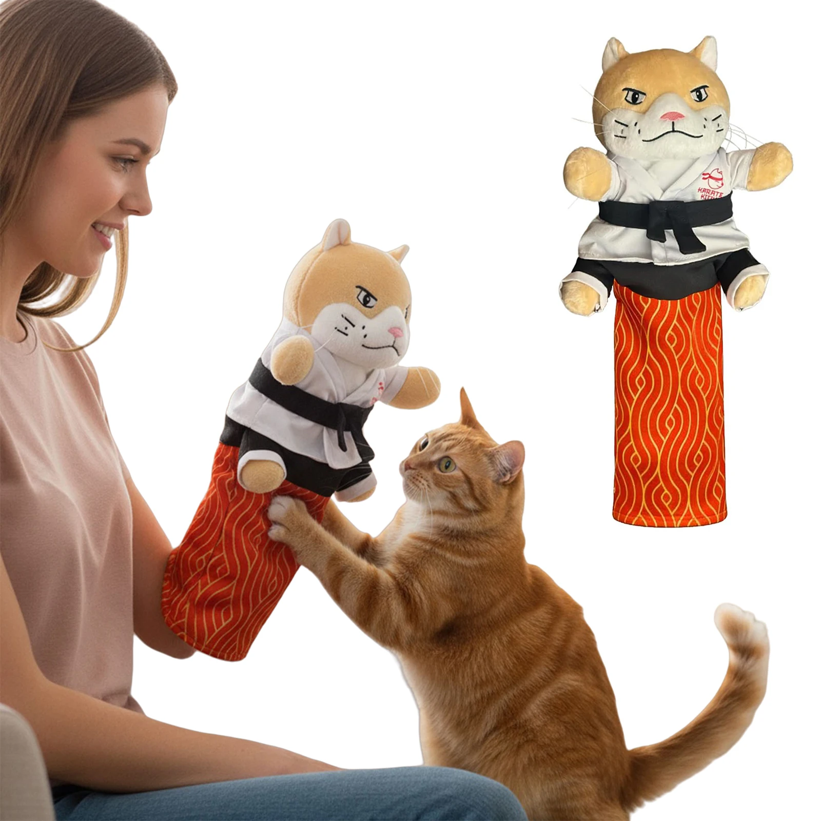 Cat Sumo Wrestler Hand Puppet Toy Interactive Plush Stuffed Animal with Sturdy Padding for Indoor Ca