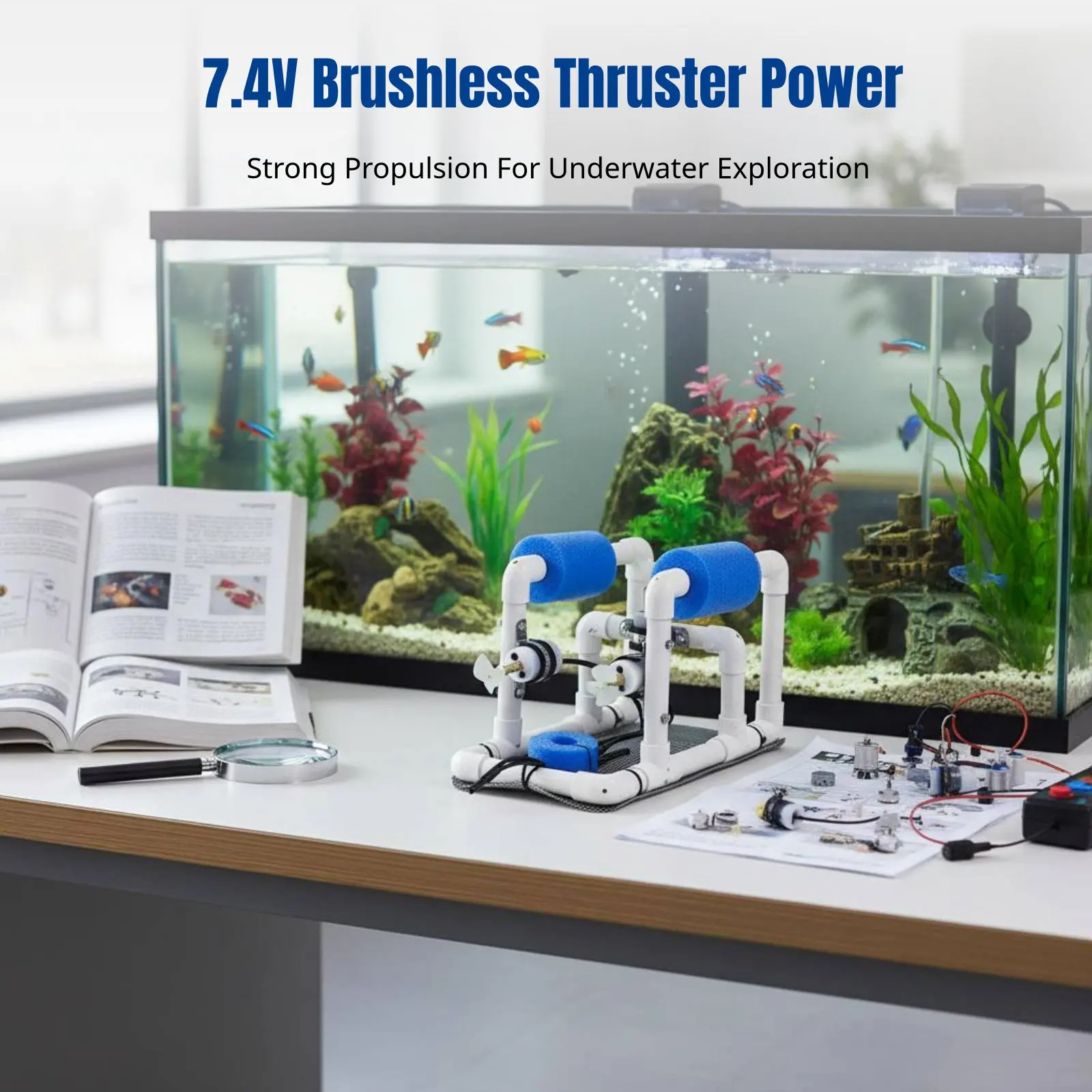 DIY Underwater Robot ROV for Student Education, Exploration, Brushless Thruster, Expandable, Long Ca