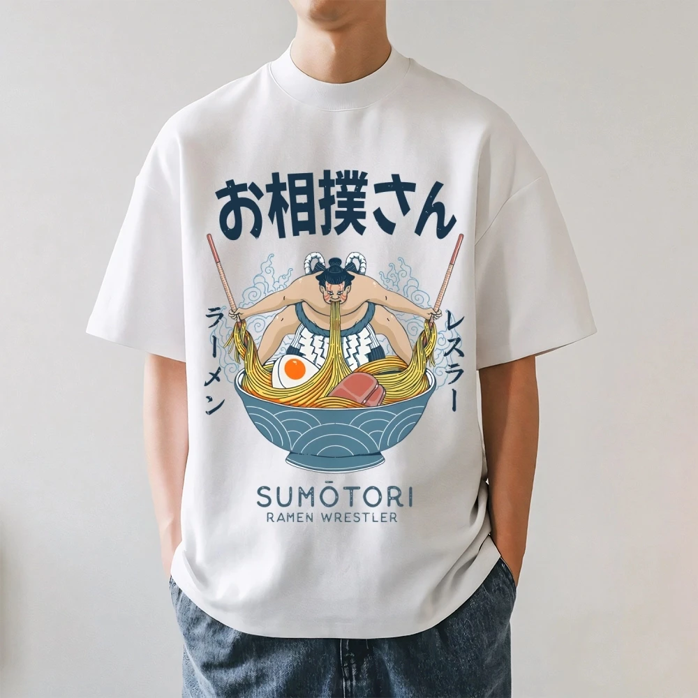 Sumo Ramen Japanese Style Classic T-shirt Men's and Women's Summer Cotton Clothing Harajuku Fashion 
