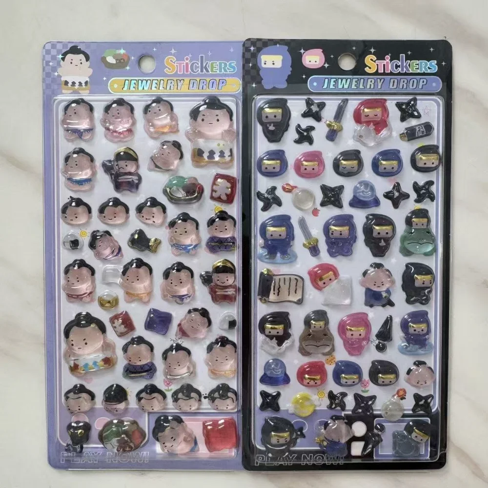 2pcs Japanese Sumo Ninja 3D Three-dimensional Crystal Relief Stickers Student Hand Account Material 