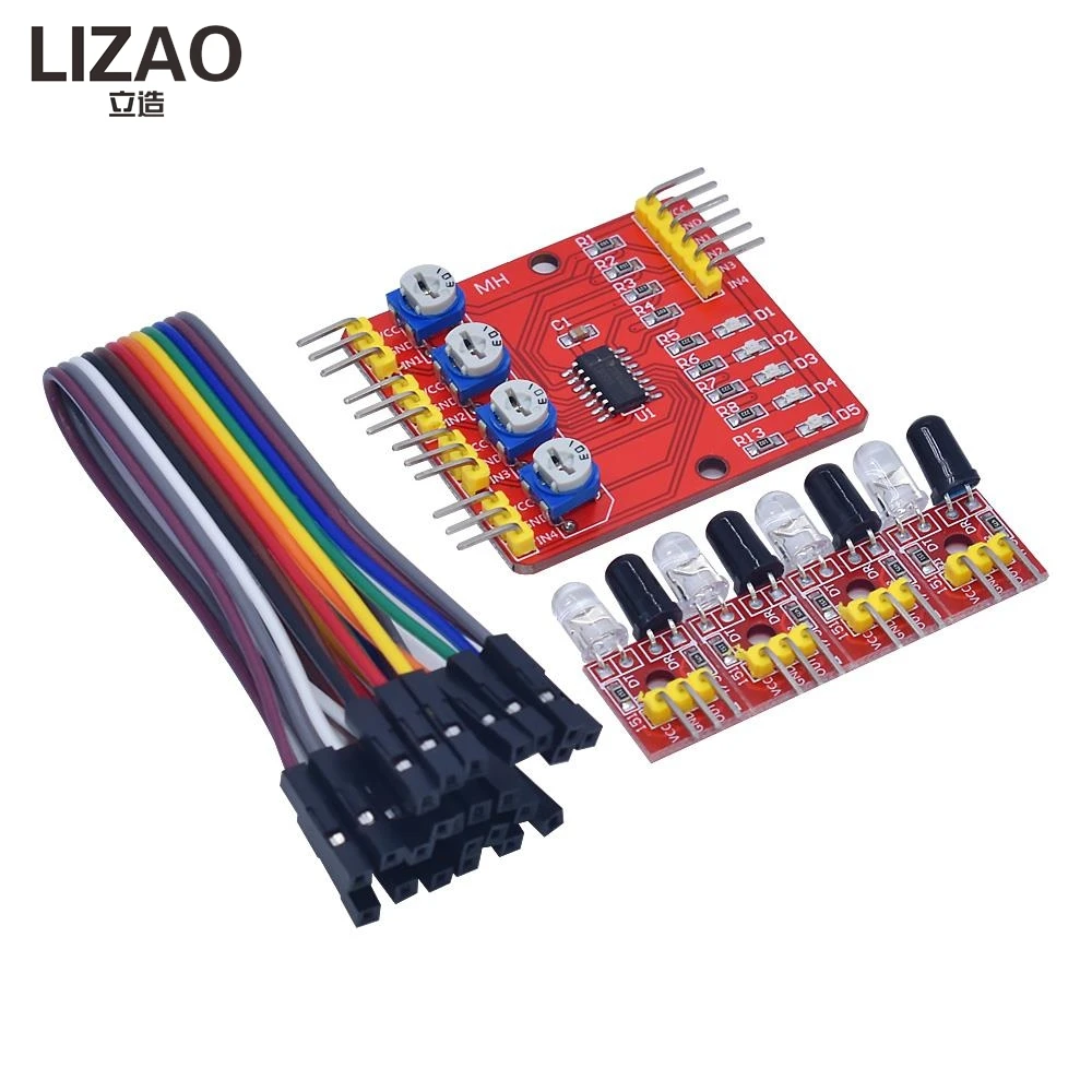 LIZAO 4 Way Infrared Sensor Module Line Follower Obstacle Avoidance for Arduino Smart Car Robot Chas