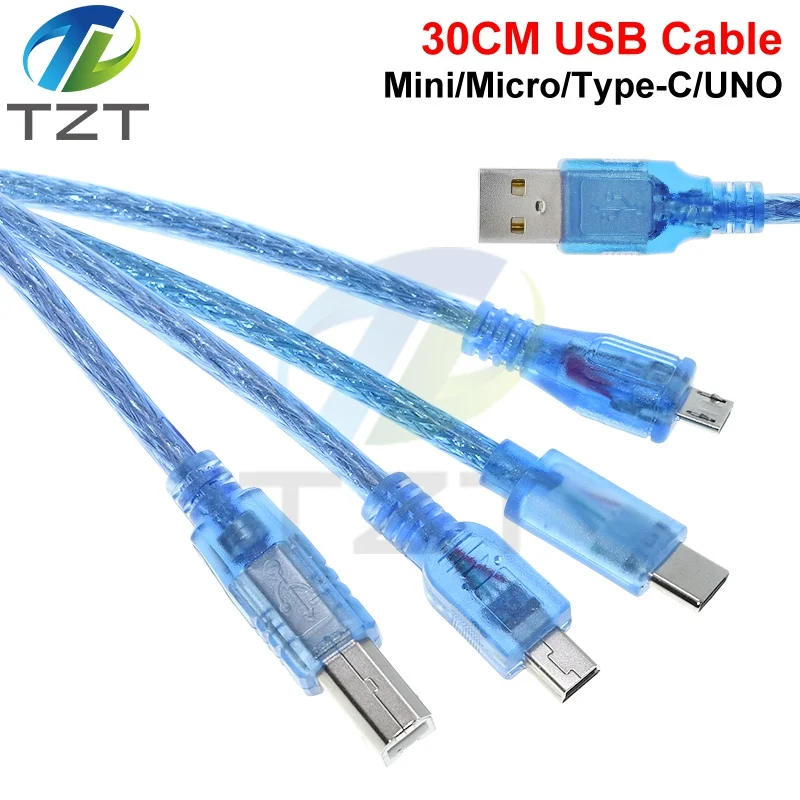 30CM USB Cable for Uno R3/Nano/MEGA/Leonardo/Pro Micro/DUE Blue High Quality A Type USB/Mini USB/Mic