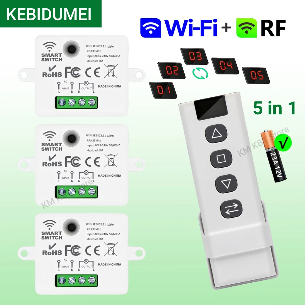 KEBIDUMEI Tuya WiFi Smart Curtain Switch 5-in-1 433MHz RF Remote Control App Voice Works With Alexa 