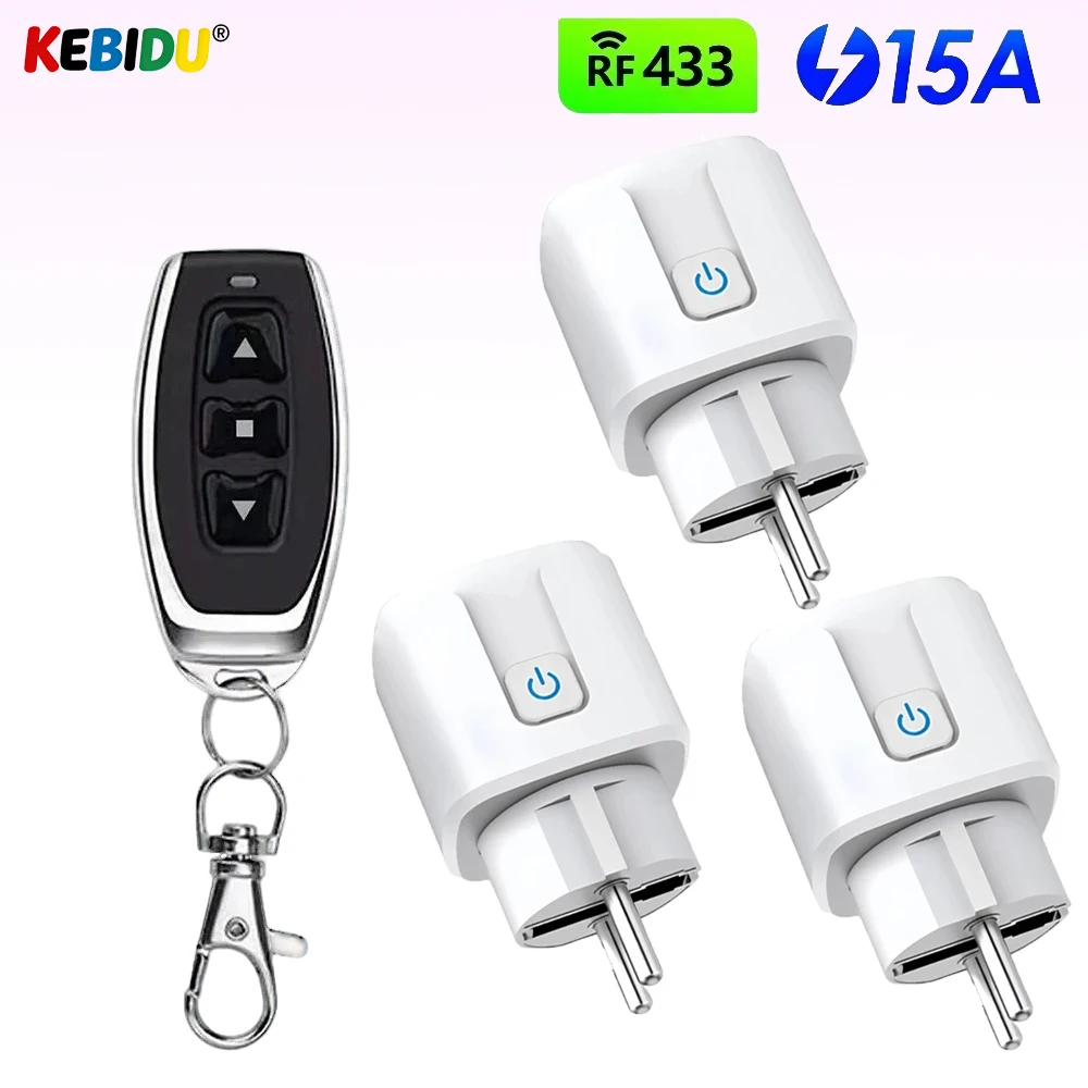 KEBIDU RF433Mhz Wireless Remote Control Switch AC220V 15A EU Plug Socket Electric Plug Electrical Ou