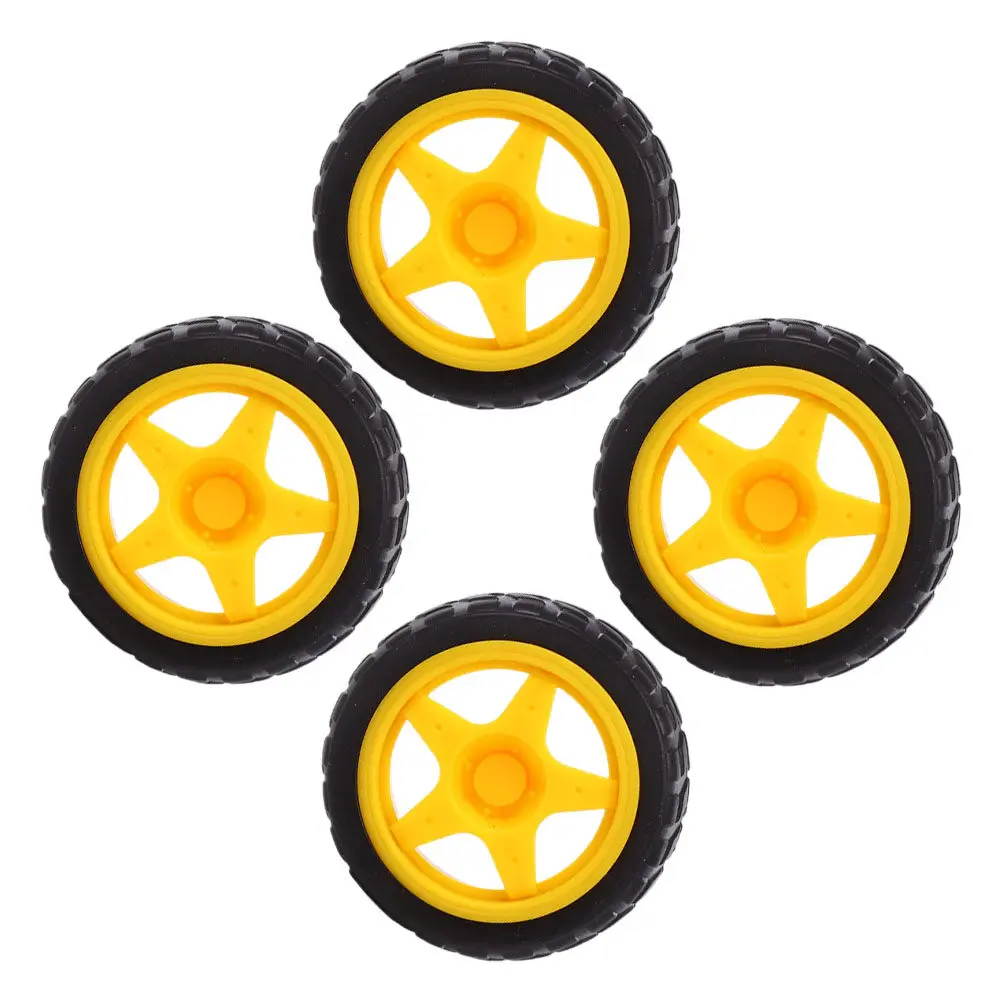 4Pcs Premium Rubber Plastic Wheels for Robot Car Line Follower Rc Vehicle DIY Kit Smooth Steering En
