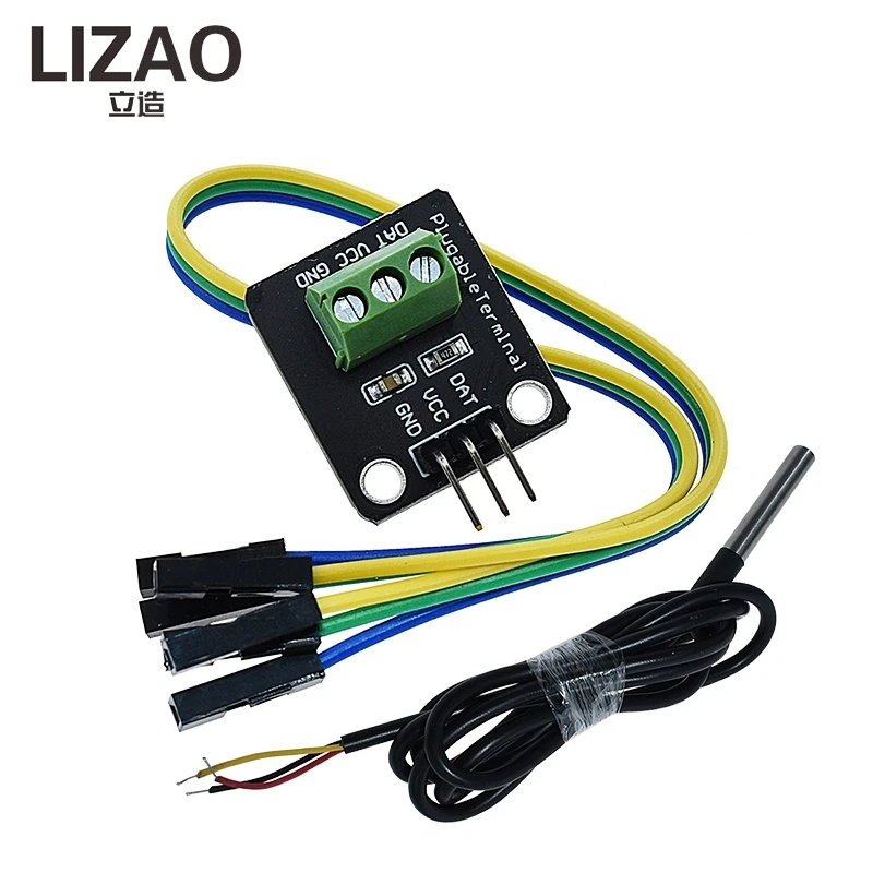 LIZAO DS18B20 Waterproof Temperature Sensor Kit, Digital Thermometer Probe with Terminal Adapter Mod