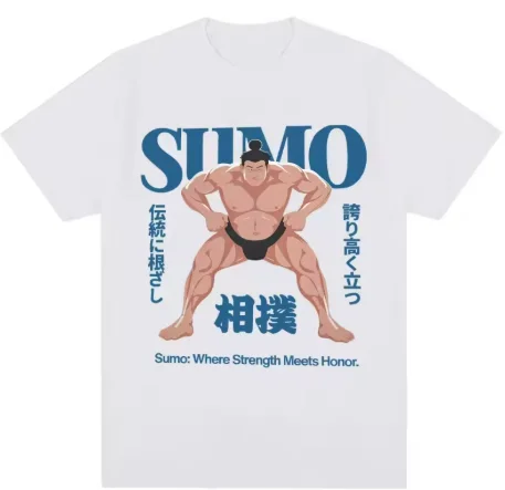 Japanese Sumo Wrestling Design T-shirt Men's and Women's 90's Vintage T-shirt Pure Cotton Texture Ca