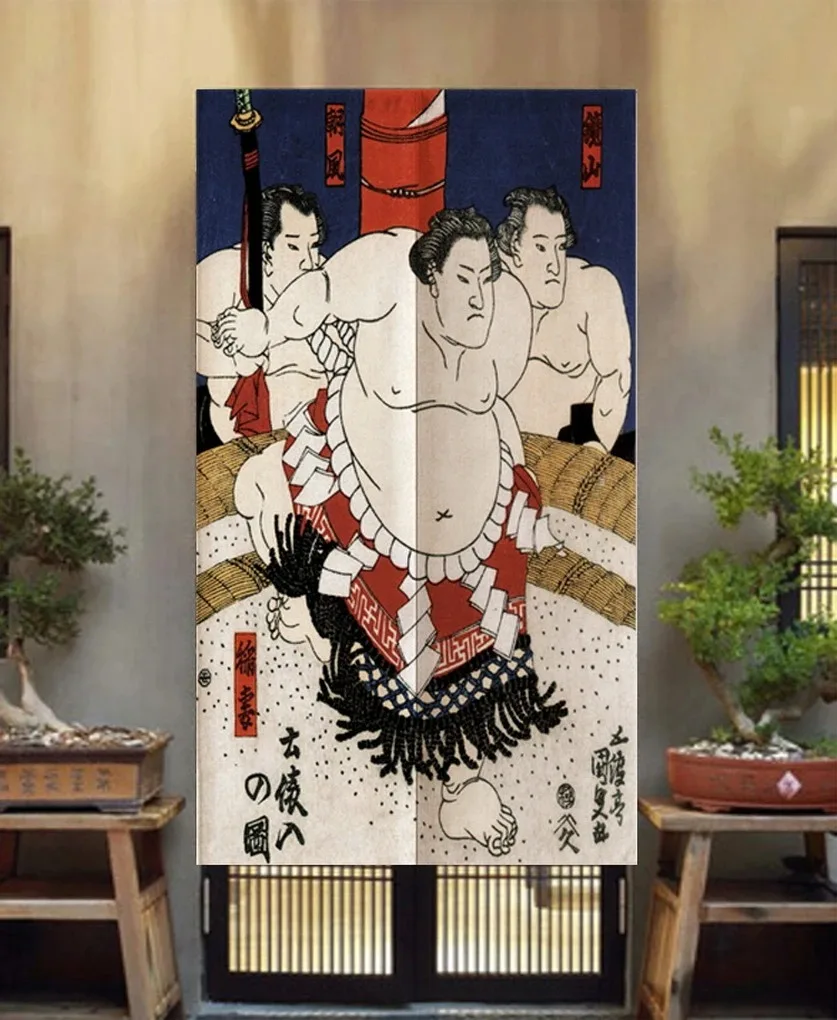 VIKAMA Japanese Sumo Print Curtain Restaurant And Bar Entrance Semi-Curtain Bedroom Kitchen Partitio