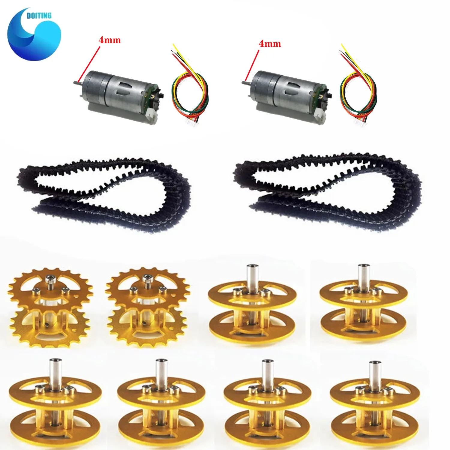 All-metal Bearing Wheels+ Driving Wheels+ Plastic Tracks+ Motors for Robot Tank Chassis Accessory To