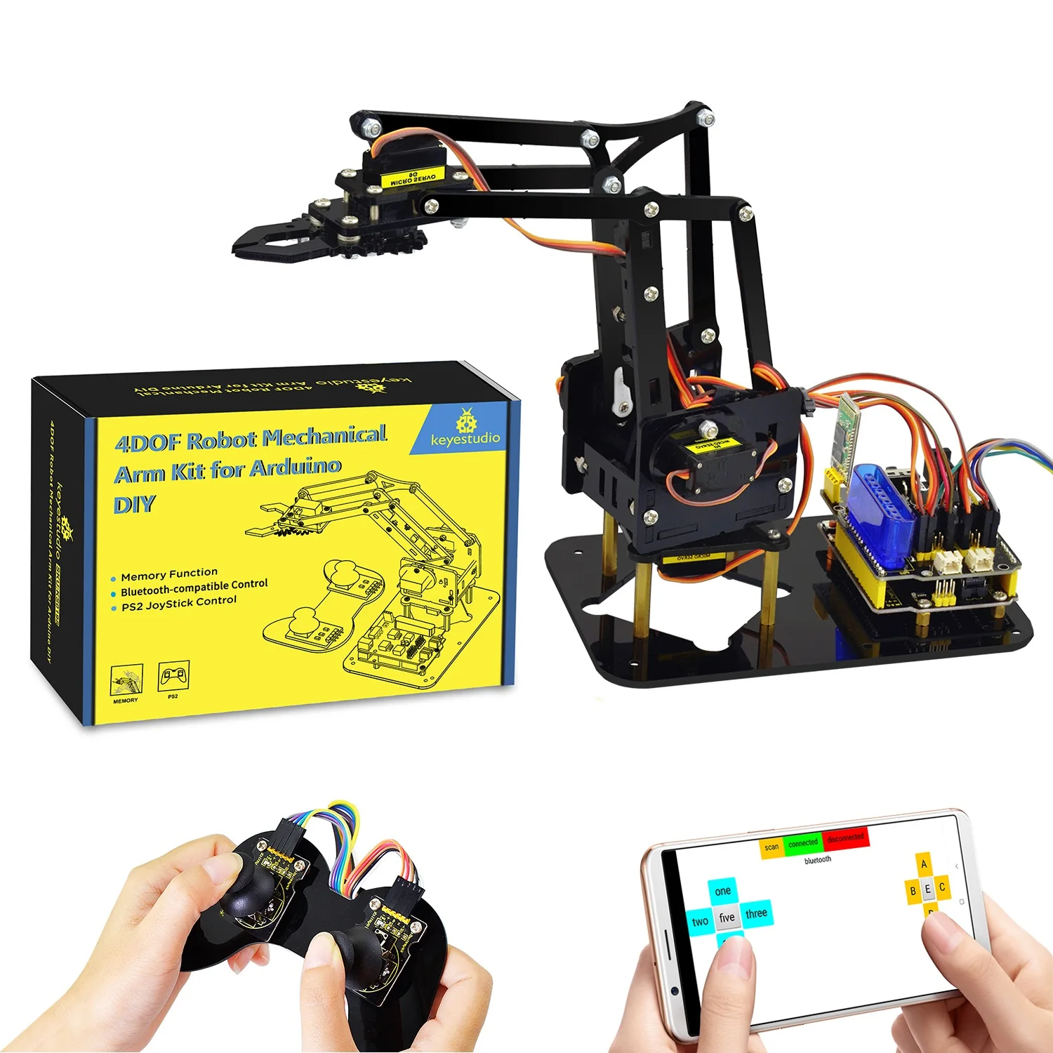 Keyestudio STEM  4DOF Robot Arm Kit  Mechanical Arm Claw Kit PS2 Control For Arduino Robot Arm Kit D