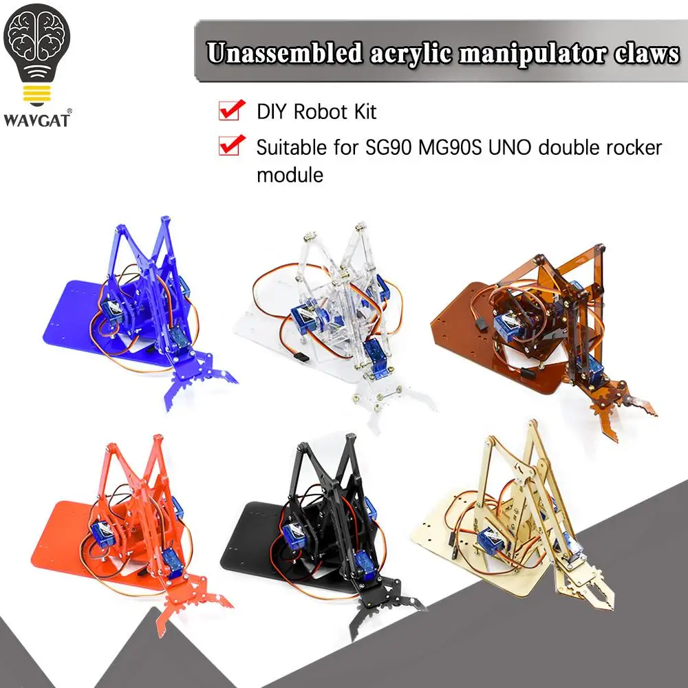 SG90 MG90S 4 DOF Unassembly Acrylic Mechanical Arm Robot Manipulator Claw for Arduino Maker Learning