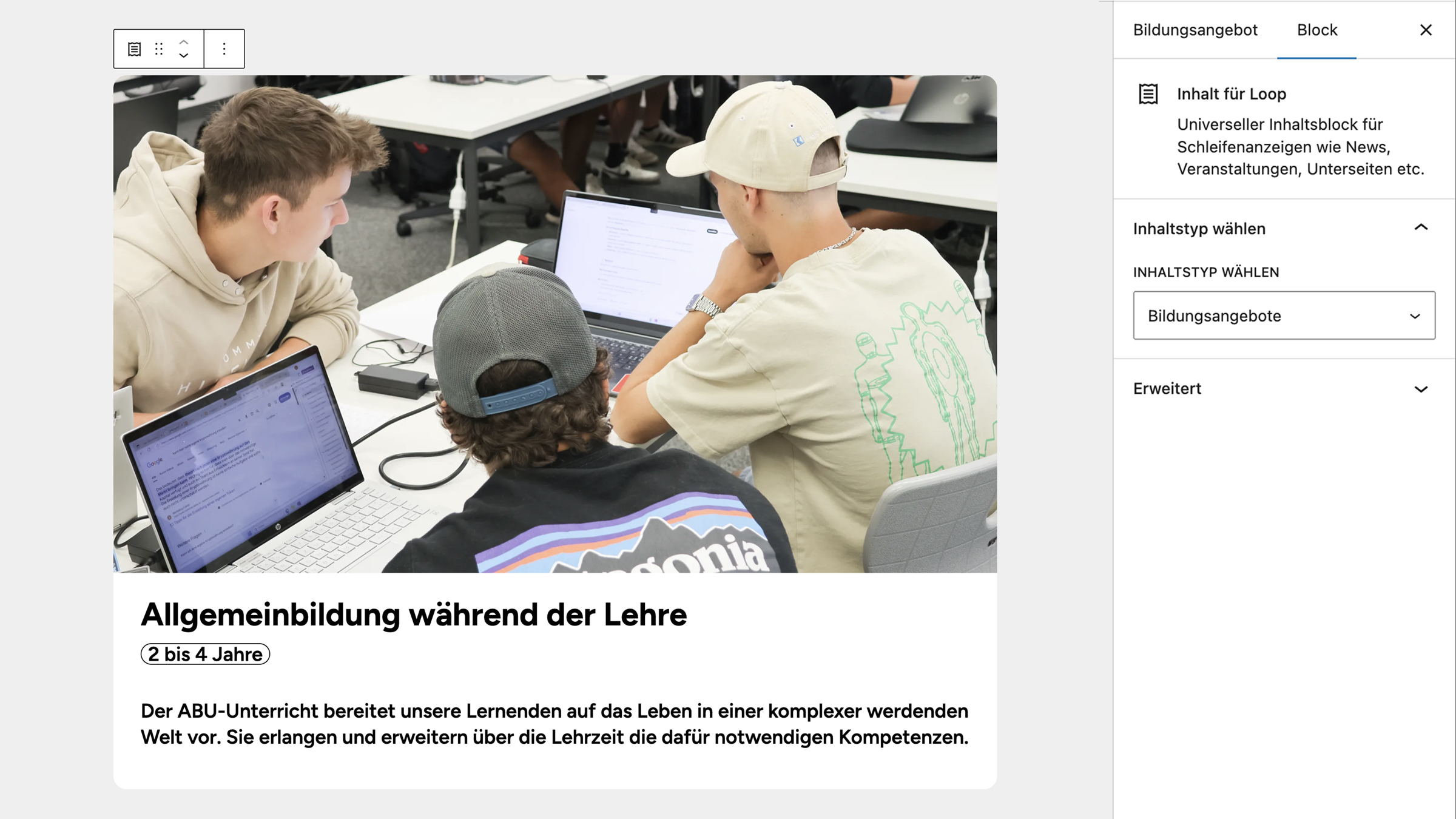 Frontend-Ansicht