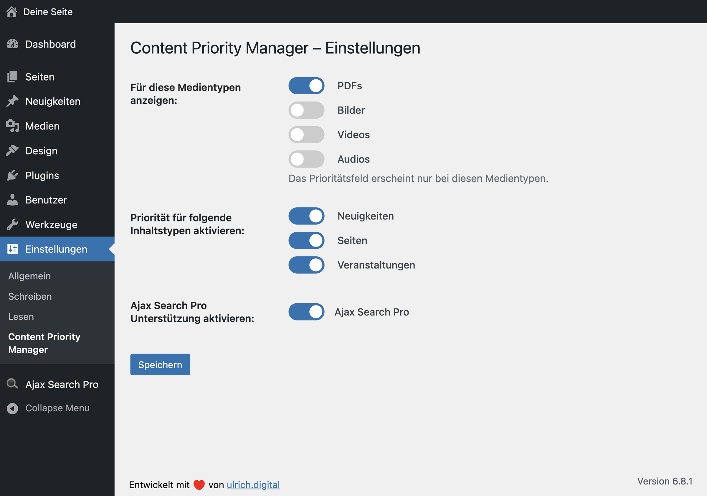 Optionen-Seite