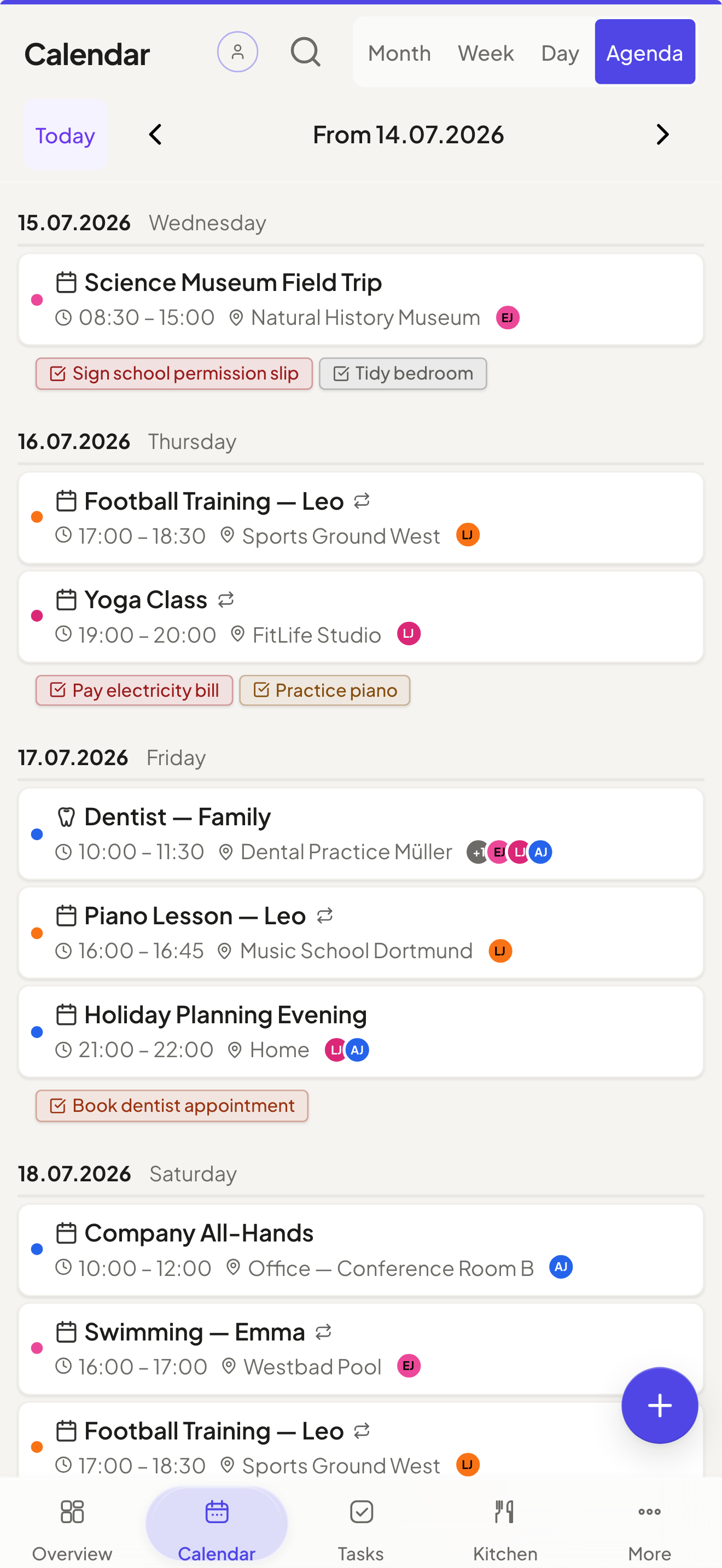 Calendar on mobile