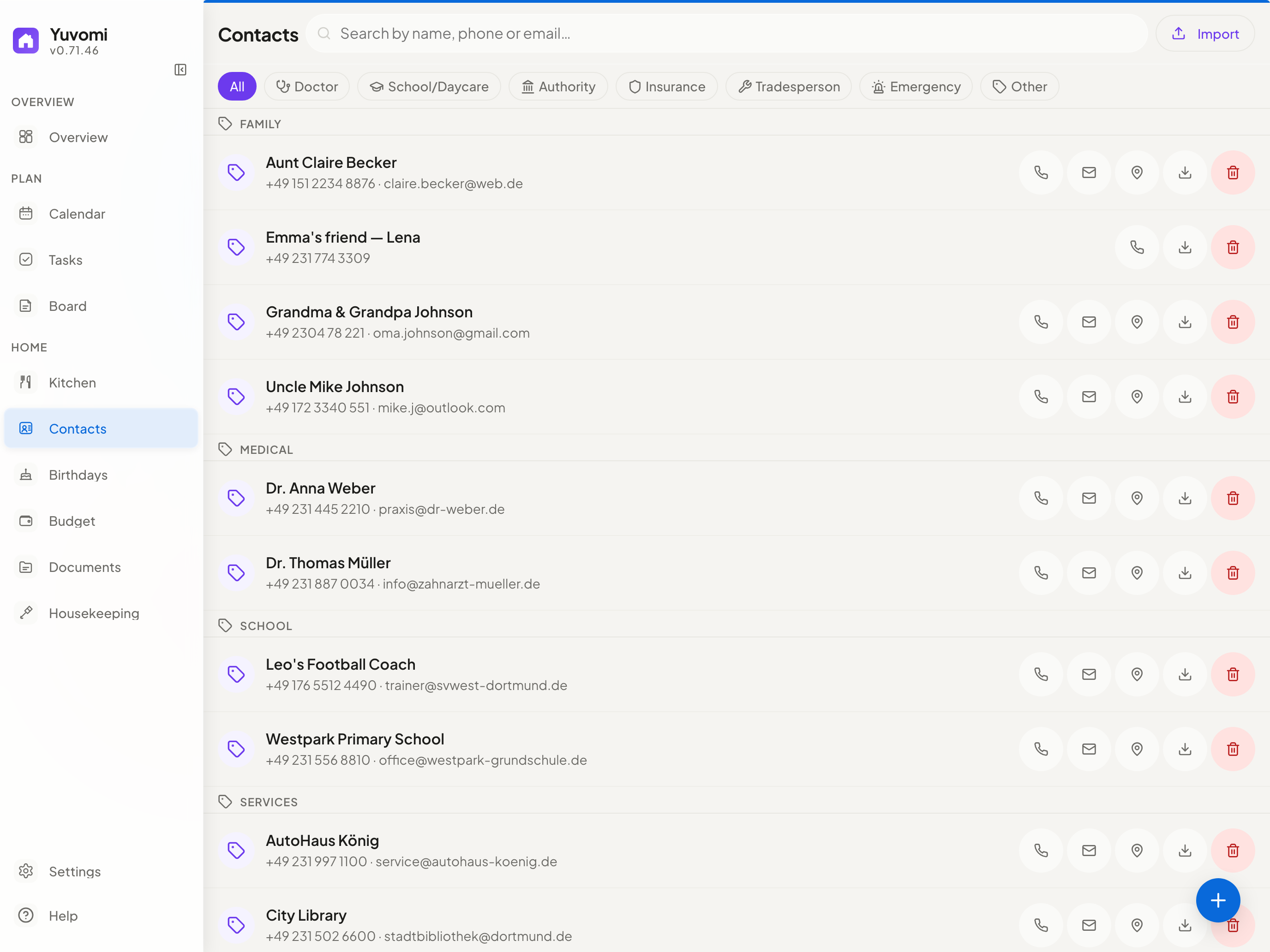Contacts — family directory with CardDAV sync