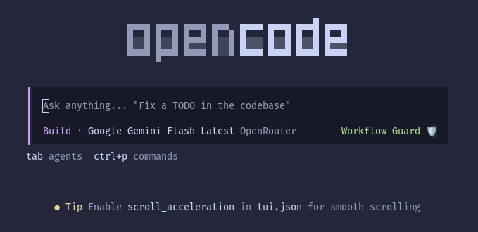Workflow Guard status badge in the OpenCode TUI