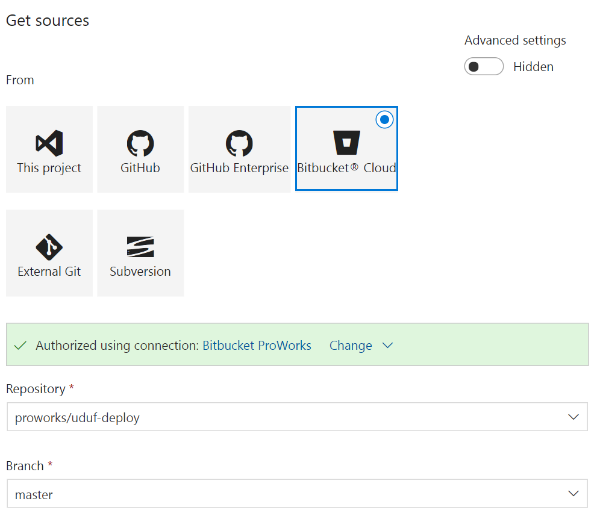 Example of configured BitBucket source code repository