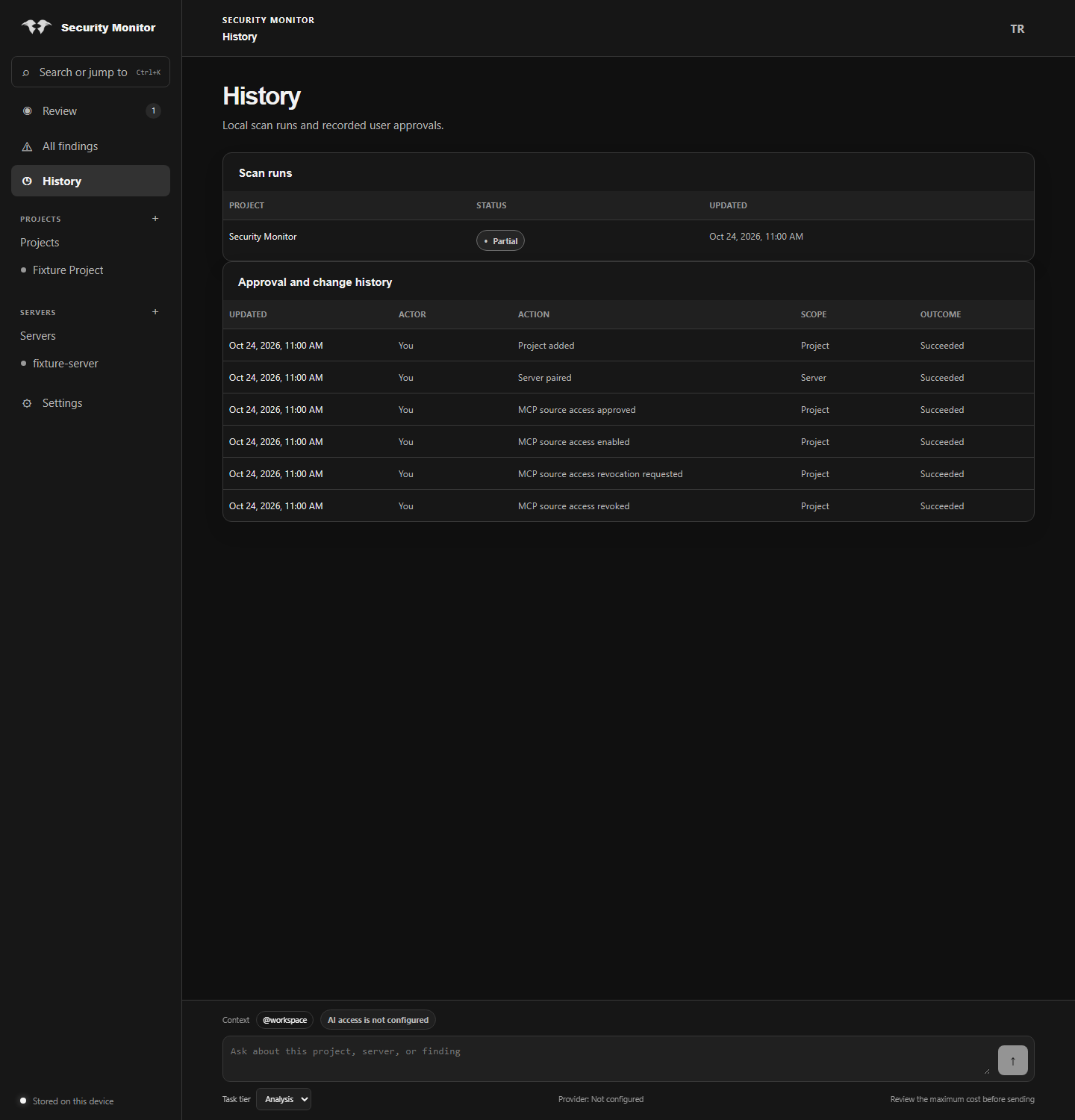 History in dark theme