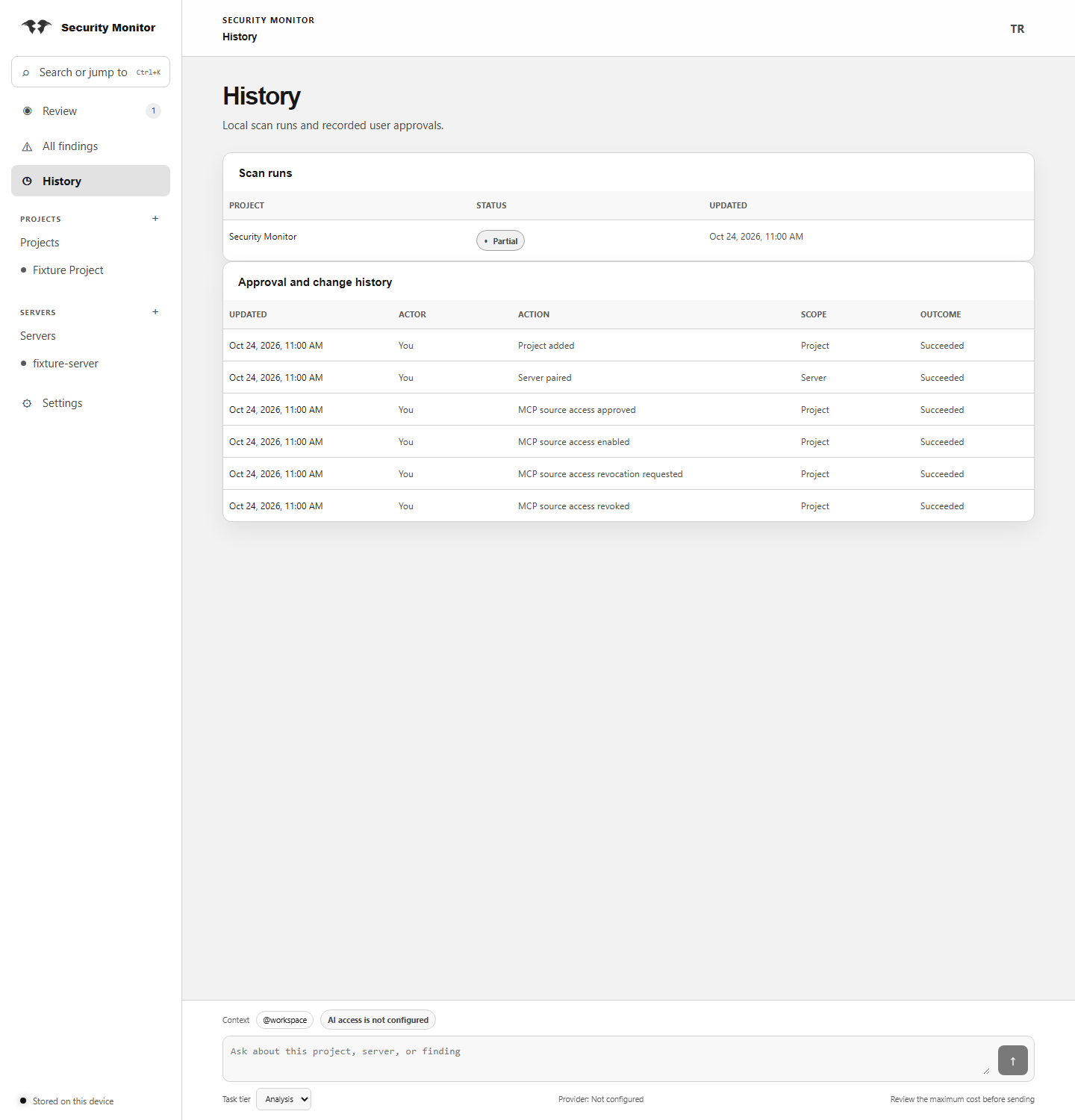 History in light theme