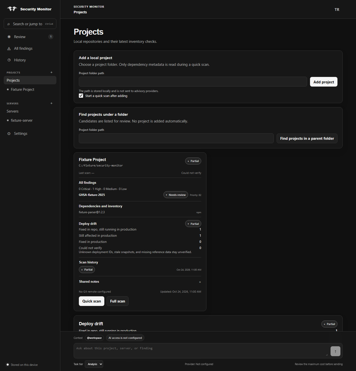 Projects in dark theme