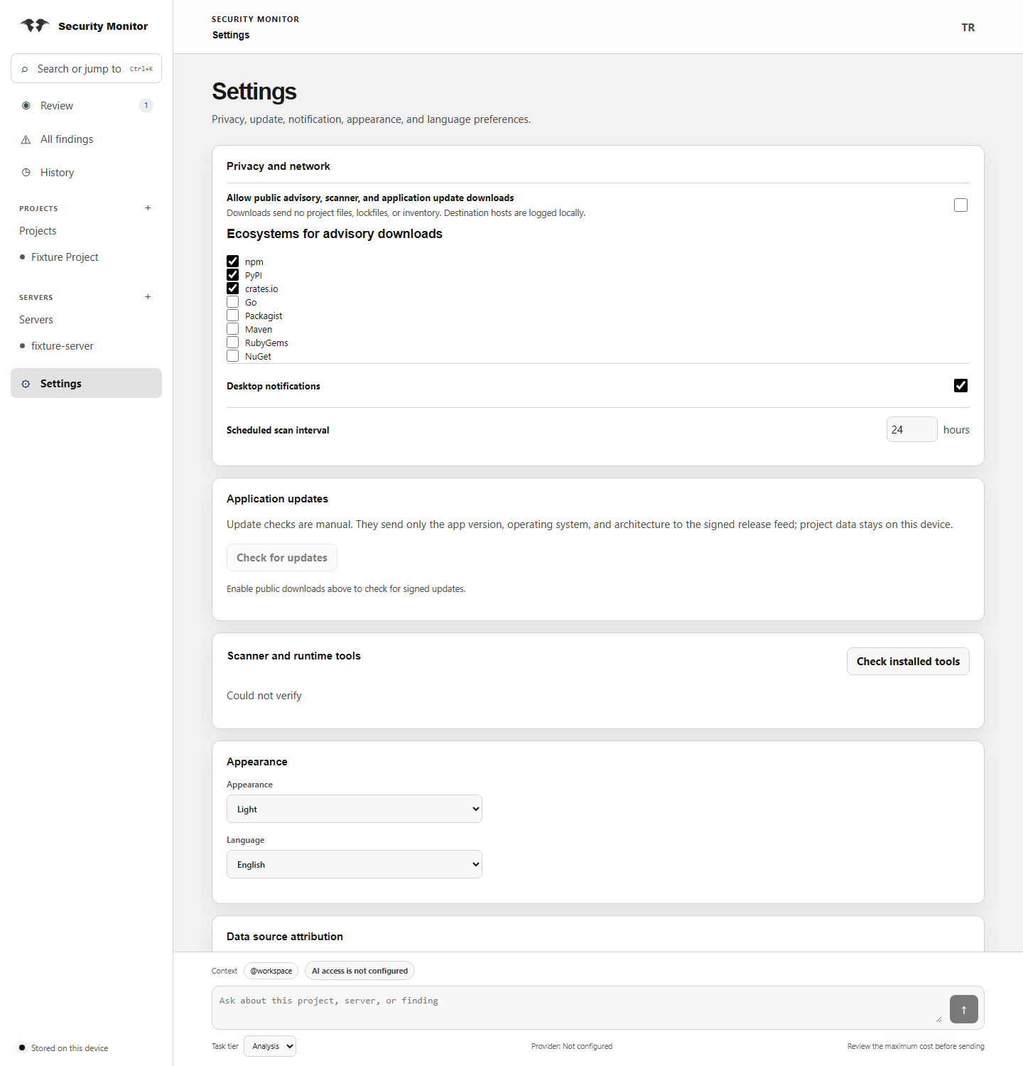 Settings in light theme