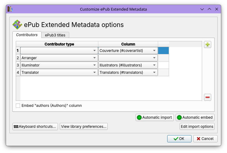 configuration dialog, contributors tab