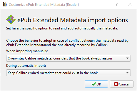 configuration dialog for metadata reader