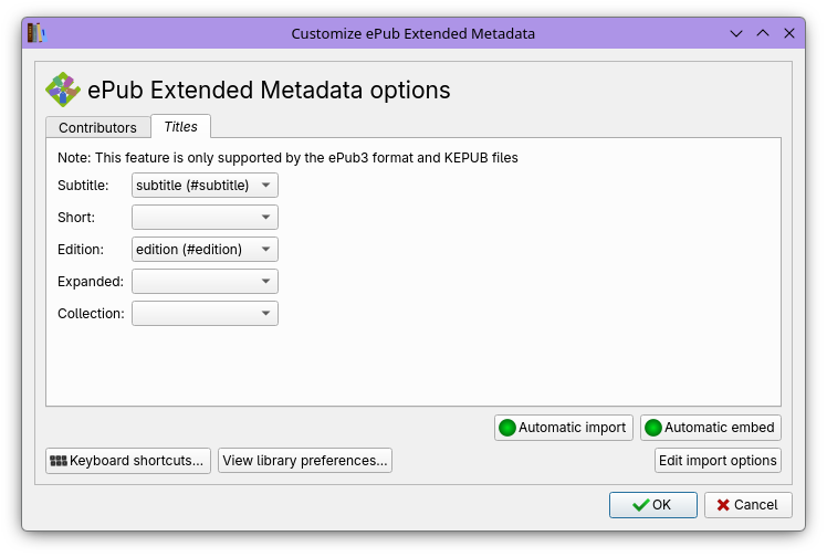 configuration dialog, titles tab