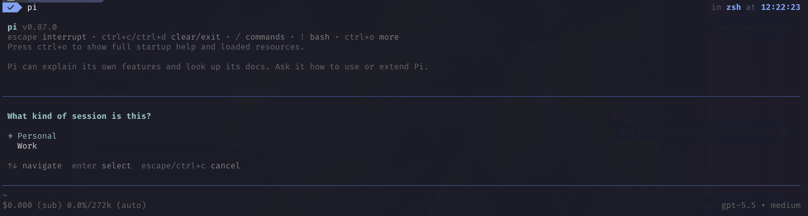 Session profile picker in Pi