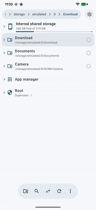 One tour on a OnePlus 7 Pro: copy files, inspect an installed app